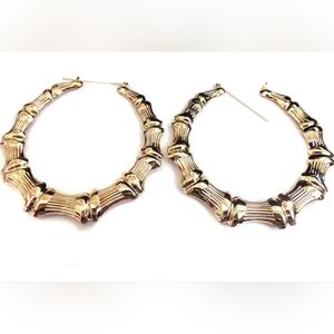 Large Hoop 3" Fashion Earrings Gold Plated Metal‎ Bamboo For Women